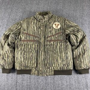 Vintage Trophy Club Realtree Camo Goose Down Jacket L Houston Patch USA Hunting